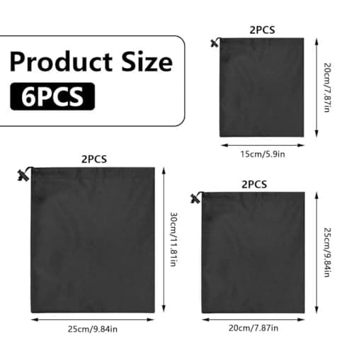 Black Cotton Drawstring Bag Small Storage Pouch 6Pack Set – Natural Fabric Drawstring Bags for Travel Organization Multi-Purpose Soft Storage Pouch for Shoes Eco-Friendly Cotton Stuff Bag — view 3