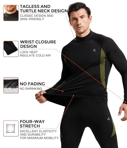 CL convallaria Men's Thermal Underwear Set Long Johns Long Sleeve Tops and Bottoms Warm Base Layer Turtle Neck-L — view 2