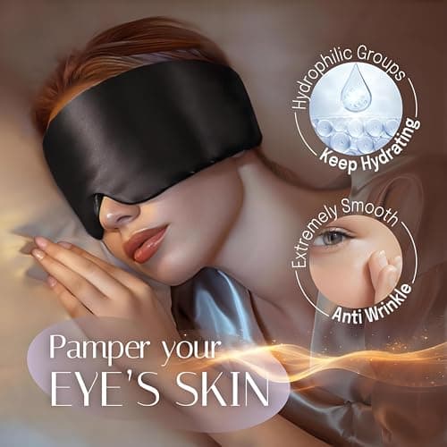 BYDT Mulberry Silk Sleep Mask, Large Blackout for Side Sleeper Black — view 4
