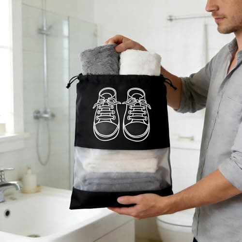 10Pcs Travel Shoe Bags, 44 x 32cm Dust Proof Shoe Storage Bags, Large Drawstring Non-Woven Shoes Storage Bags, Drawstring Shoe Bag for Daily and Travel Use (Black) — view 4