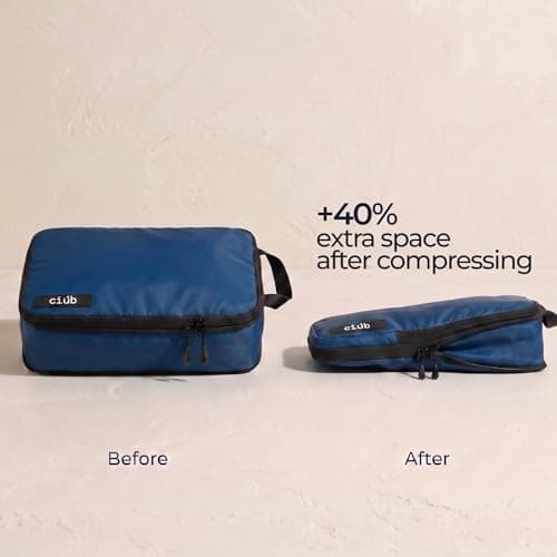 ciúb Compression Packing Cubes 4 Set Premium Double Zip, Fit 40% More in Your Luggage, Carry-On & Backpack, Lightweight Water Resistant Travel Accessories, Compressible Suitcase Organiser Bags (Navy) — view 2
