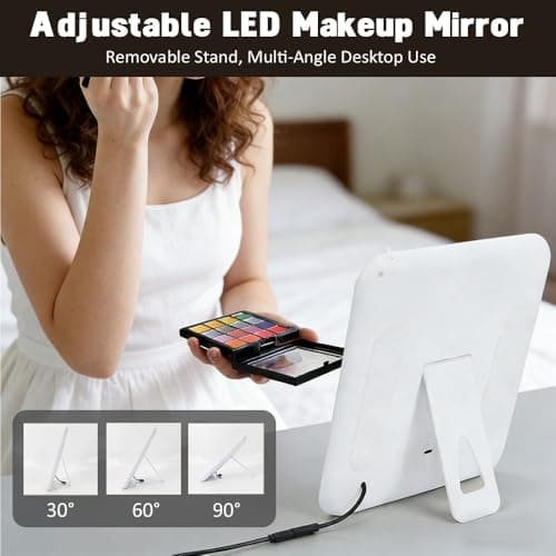 Travel Makeup Bag with LED Mirror, 3 Color Dimmable Light, Waterproof PU Leather Cosmetic Bag with USB Rechargeable & Adjustable Dividers, Makeup Organiser for Women Girls, Black — view 4