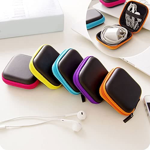 6 Pcs Earphone Cases Portable Earphone Storage Bag Mini Square Earphones Carrying Case for Mini Wired Headset USB Cable — view 5
