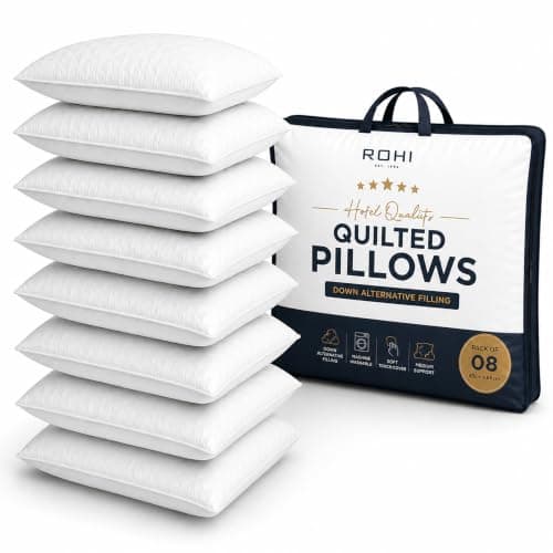 Rohi Luxury Microfibre Quilted Bed Pillows 8 Pack | Down Alternative Hotel Quality Pillows | Anti-Allergy & Breathable Neck Pillow | 45 × 66 cm