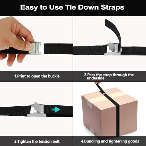 5PCS Tie Down Straps,2M 25MM Adjustable Straps Tensioning Belts & 5 Clip — view 4