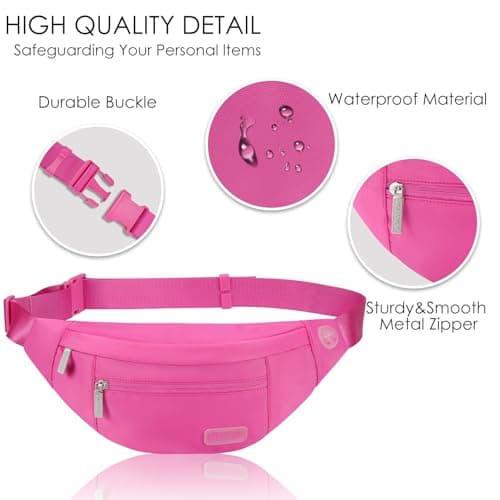 MAXTOP Large Bumbag Waist Fanny Pack Running Belt for Men Women Unisex Bum Bag with Headphone Jack and 4-Zipper Pockets Adjustable Belt for Travel Running Jogging Workout Hiking Gifts Rose Red — view 4
