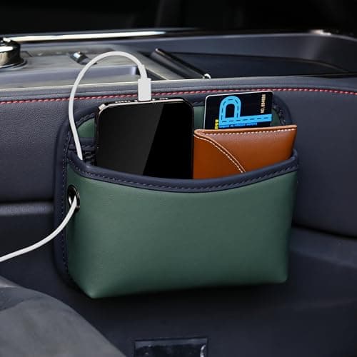 Qirc PU Leather Car Side Pocket Organizer, Universal Car Pocket Pouch Cell Phone Holder for Car, Car Seat Gap Filler Storage Accessories Organizer for Car Door, Console (Green) — view 6