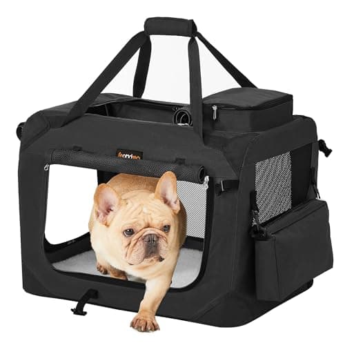 Feandrea Foldable Pet Carrier Bag, Portable Dog Travel Crate, Soft Sided Dog Cat Pet Travel Carrier Large Dog Crate for Car with Breathable Mesh and Storage Pockets, 60 x 42 x 42 cm, Black PDC60H