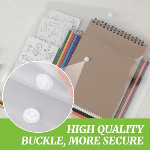 10 Pcs A5 Plastic Wallets & Clear Plastic Envelopes with Snap Button, 24cm X 17cm Small Wallets Waterproof Document Folders for School Office Travel Paper Organization (A5 Filing Envelopes) — view 4