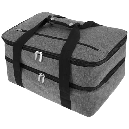 Foppla Insulated Double Casserole Carrier Expandable Thermal Tote Bag Lightweight Thermal Tote with Handles Leakproof Snack Tote Bag Wide Opening Thermal Food Carrier for Work Travels Outdoor(Grey)
