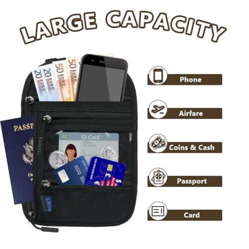 flintronic Travel Neck Wallet, Neck Pouches with RFID Blocking, Passport Holder Pouch with Adjustable Strap, Travel Wallet for Men and Women, Keep Cash Cards Phone Safe — view 5