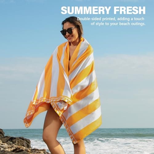 Winthome Beach Towel for Adults - Large Microfibre Beach Towel Quick-Dry, Sand Free, Lightweight, With Bag for Beach, Pool, Camping, Yoga & Outdoor Yellow Stripe 90×180cm 1 Pack — view 2