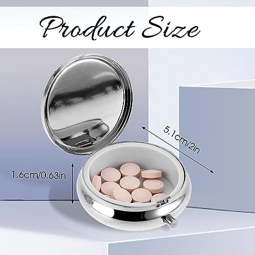 Sibba Portable Medicine Pill Case, Travel Multi-Functional Moisture Proof Pill Box for Purse & Pocket, Cute Metal Medicine Pill Organizer Box for Vitamins, Fish Oil & Supplements(1 Compartment) — view 2