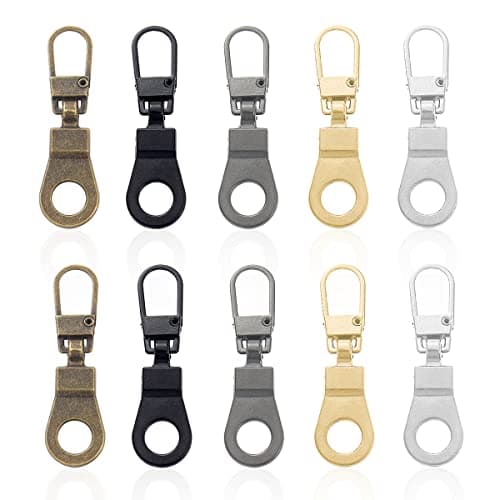 GLADFRESIT 10Pcs Zipper Pull Replacement, Removable Metal Zipper Pull Repair Kit for Luggage, Jacket, Backpacks (5 Colours)
