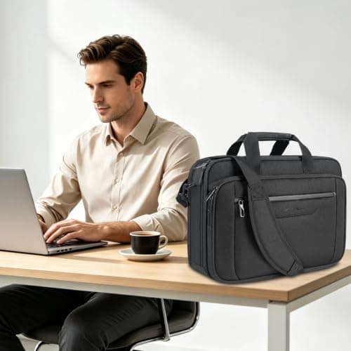 VANKEAN Laptop Briefcase Premium Laptop Case Fits Up to 15.6 Inch Business Shoulder Bag Laptop Expandable Water-Repellent Messenger Bag for Men/Women Computer Bag for Travel/Business/Black — view 3