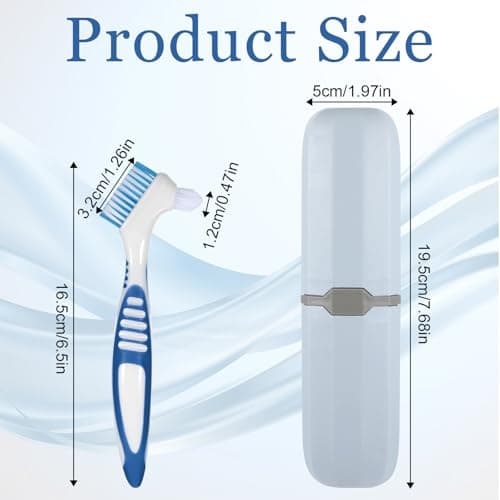 2 PCS Denture Brush, Retainer Brush Denture Toothbrush with Rubber Anti-Slip Handle, False Teeth Care with Carrying Case, Denture Brushes for Cleaning False Teeth Maintenance — view 2