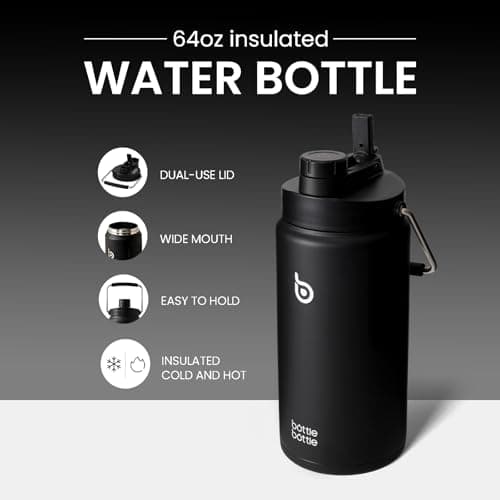 Bottle Bottle Insulated Water Bottle 2L with Straw and Dual-use Lid Half Gallon Water Jug Vacuum Stainless Steel for Workout and Sports Insulated Beer Growler with Handle(Black) — view 2