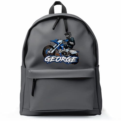 Purple Print House Personalised Dirt Bike Backpack For Boys Off Road Motorbike Custom Name Back To School Bag, One Size, Graphite Grey