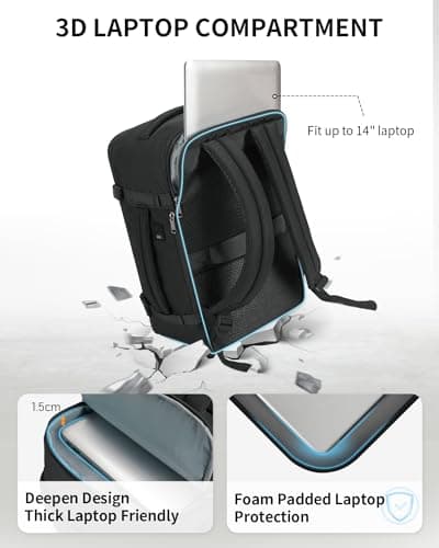 ECOHUB Ryanair Cabin Bags 40x20x25，20L Anti-theft Underseat Carry On Travel Backpack, Recycled Hand Luggage Bag with Laptop Compartment,Flight Rucksack bag for men women, Black (Patent Pending) — view 3