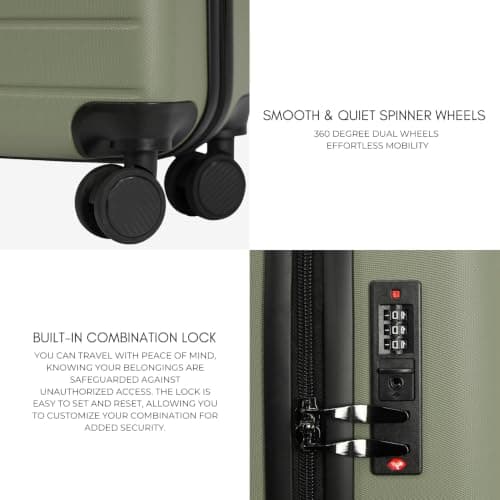 Rocklands® Lightweight 4 Wheel Hard Shell Luggage Suitcase Ryanair Cabin Carry on Travel Bag 55x40x20 (Olive Green) — view 3