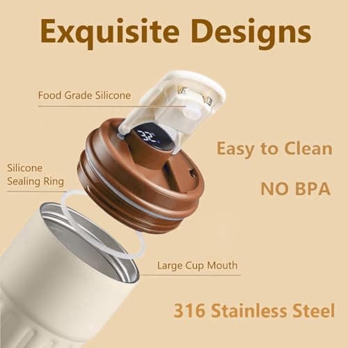 AMFUN 420ML Coffee Cup Travel Mugs,Water Bottle Flask with Temperature Display,316 Stainless Steel Leakproof Coffee Mug with Lids,Smart Mug Travel Mugs for Hot Drinks,Home School Office Travel (Brown) — view 6