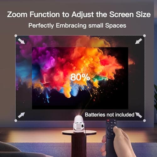 [Built-in Apps] Mini Projector with WIFI 6 and Bluetooth, 4K 1080P Support Portable Projector 180° Rotatable 130'' Screen Movie Projector Auto Keystone Compatible for Laptop, PC, Smartphone — view 5