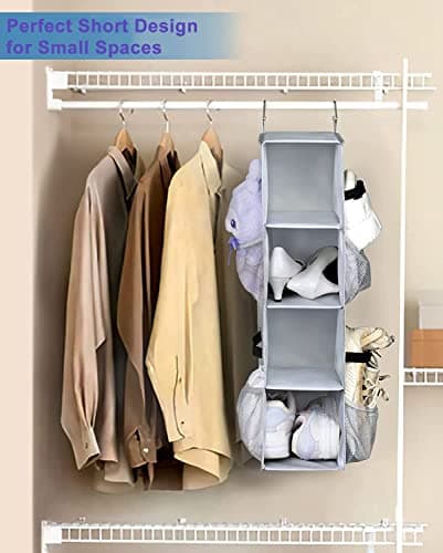 MISSLO 4 Shelf Short Hanging Shoe Storage for Wardrobe Organiser with Mesh Pockets Small Hanging Shoe Rack Organizer Hanger for RV, Camping, Motorhome, Grey — view 4