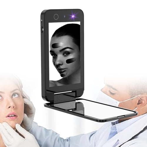 Handheld 2-Sided Portable Makeup Mirror, 4" Rechargeable Travel Sun Protection Visualization Mirror, UV Smart Mirror Sunscreen Detection Test, for Handbag/Pocket. with UV Test Card,Black