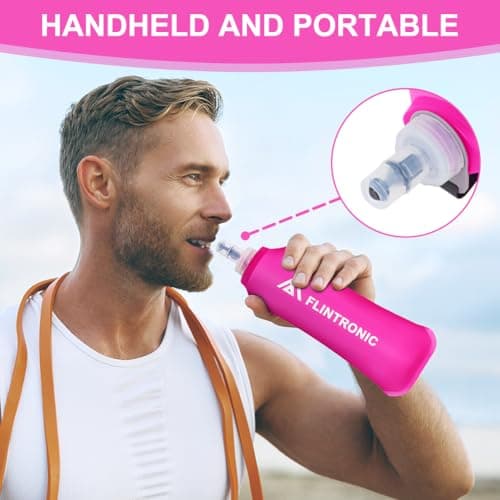 flintronic 2 Pcs Soft Flask, 500 ml/17oz TPU Foldable Running Water Bottle, Handheld Drinking Flask with Wrist Strap and Carabiner Clips, BPA-Free, BPA-Free, for Running, Cycling, Hiking, Pink — view 4