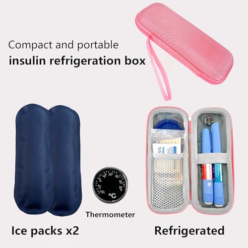 Zeeorymn Insulin Cooler Travel Case with 2 Ice Packs,Portable Diabetic Medication Cooler Organizer Bag,Monjaro Insulin Pen Case for Diabetic Supplies for Diabetic Needles Injection Pen Storage(Pink) — view 5