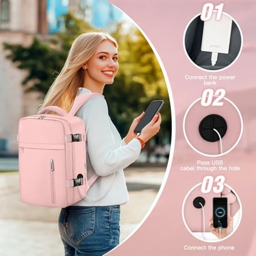 OTAHGK Cabin Bags 40×30×20 for Ryanair Underseat Carry-ons Travel Backpack Hand Luggage Bag Cabin Size 24L Flight Rucksack Casual Daypack School Office Backpack Fit 14 Inch Laptop-Pink — view 6