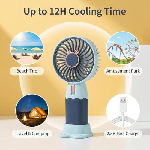 KIAMIOAMDA 4Pack Handheld Fan, USB Rechargeable Portable Mini Fans with Base, Quiet Personal Cooling Fan, Small Desk Fan for Travel, Office, Outdoor, Home, 4 Colors — view 3