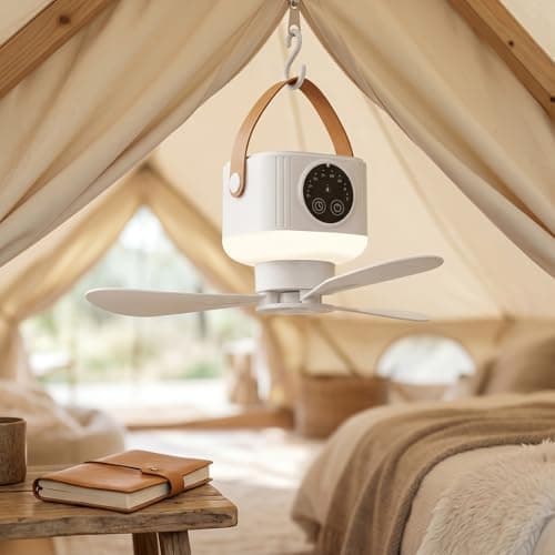 Solvio Portable Camping Fan with LED Light, 7200mAh Rechargeable Tent Fan, Remote Control & Timer, Detachable Blades, 4 Speeds Outdoor Fan for Car Camping Essentials