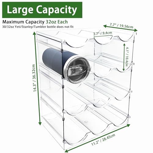 Water Bottle Storage Organiser for Cupboard, Stackable Rack for Fridge Pantry, Plastic Holder for Travel Mug, Tumbler, Thermos Flask — view 2