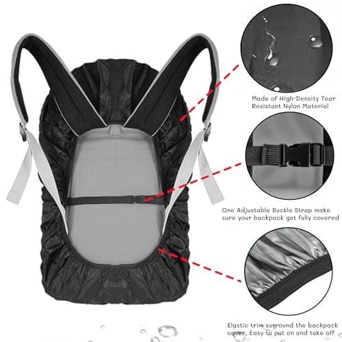 SHOCHX Waterproof Backpack Rain Cover with Three Reflective Strap, 1 Adjustable Anti Slip Cross Buckle Strap for Anti-Dust and Anti-Theft, Rainproof Snowproof, S for 18-25L Backpack, Black — view 3