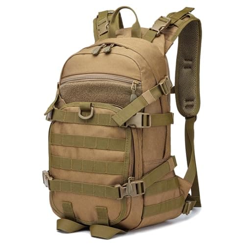 POWER KING 25L Military Tactical Backpack, Practical Rucksack for Men with Molle System Outdoor Hiking Backpack Army Backpack for Trekking, Traveling, Mountaining, Khaki
