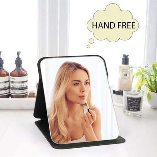AYESY Folding Tabletop Mirror, 25 * 17.5cm Black PU Leather Portable Travel Desktop Vanity Mirror with Stand for Office Desk, Vanity Table, Travel, Camping — view 6