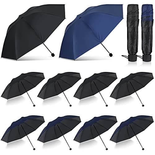 Hillban Set of 12 Windproof Travel Umbrella Folding Umbrella Bulk Rain Umbrellas Portable Travel Umbrellas Strong Compact Umbrella for Wind Rain Sun Car Backpack Men Women Kids (Black, Navy Blue)