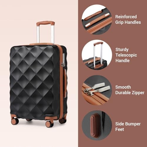 British Traveller Large Suitcase, Lightweight 28 Inch Checked Luggage — view 3