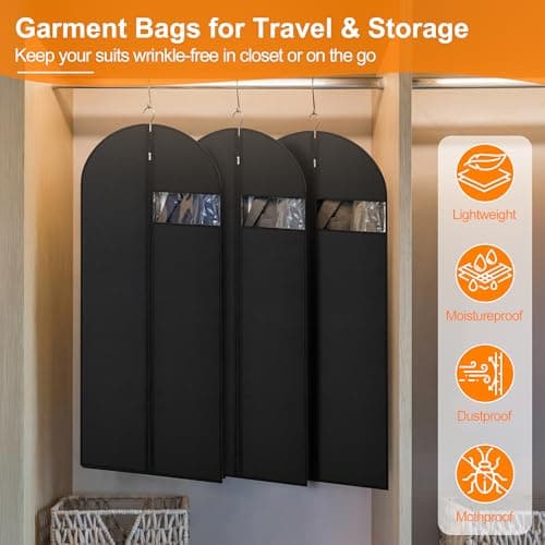 1 Pack Garment Bags for Travel & Hanging Clothes, 45" Suit Bag, Black — view 5
