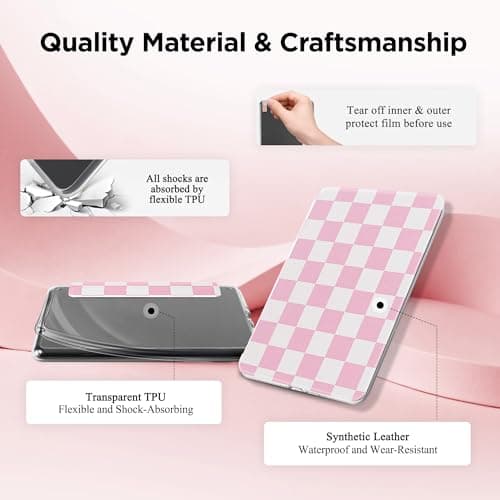 Litvana Detachable Magnetic Case for 6.8" Kindle Paperwhite (11th Generation-2021) and Kindle Paperwhite Signature Edition, Slim PU Shell Cover Case with Auto Wake/Sleep, Pink and White Checkerboard — view 6
