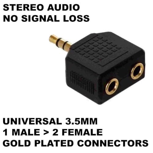 CableStop Twin Pack 3.5mm Stereo Splitter Adapter, Gold - 2 Way Headphone Jack Y Splitter for Phones, Tablets, Laptops, Speakers — view 5
