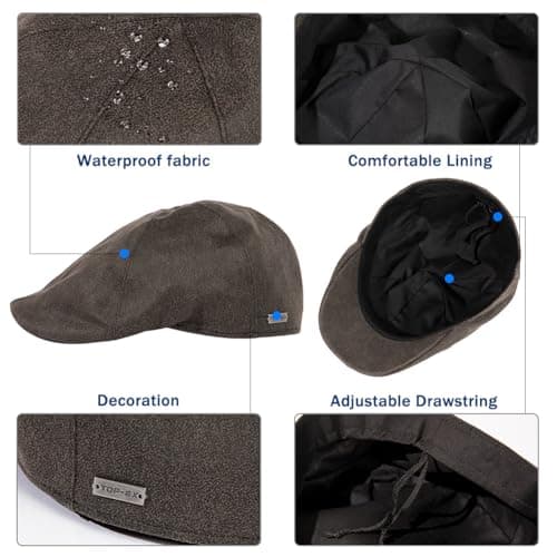 TOP-EX Waterproof Faux Leather Flat Cap for Men Ivy Driving Hat Black M/L — view 4