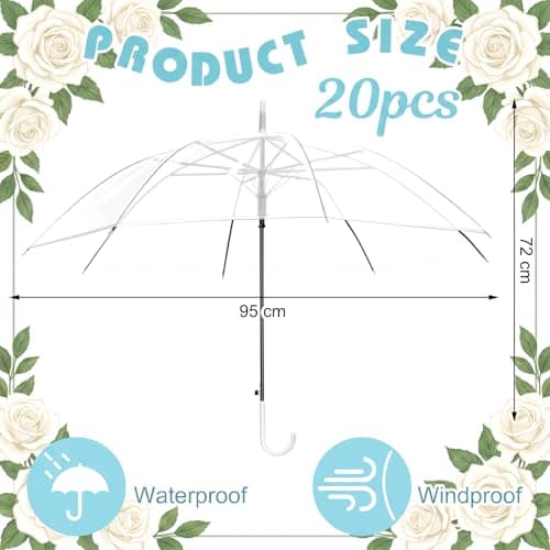 Hestya 20 Pack 37.4 Inch Clear Umbrellas for Wedding Semi-automatic Handle — view 3