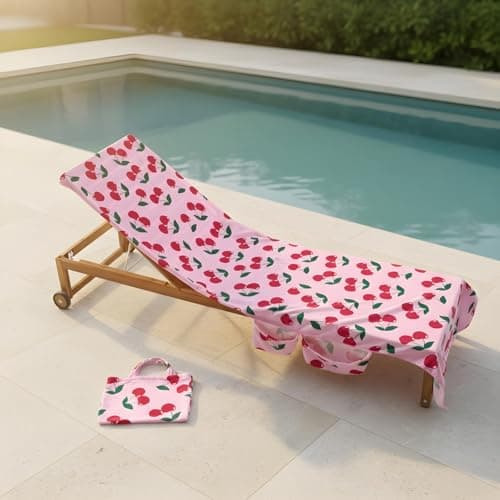 OHS Cherry Sun Lounger Towel with Pockets Soft Quick-Dry Absorbent Large Beach Towel in a Bag & Inflatable Bolster Pillow Sun Lounger Travel Cushion Microfibre Summer Holiday Essentials Bundle — view 6
