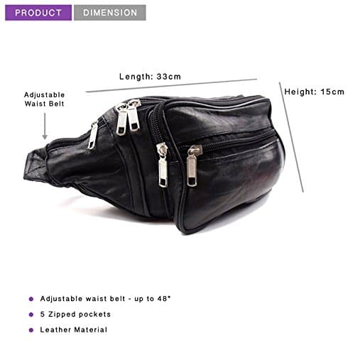 Leather Waist Bag Bum Bag Travel Pouch Pack 5 zips — view 2