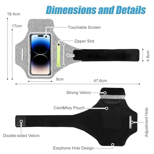 Running Phone Holder with Earphone Bag, Running Armband Phone Holder with Adjustable Strap Car Key Pocket for Women Men — view 2