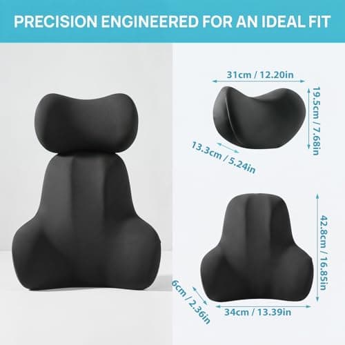 WORLUDE Car Lumbar Support Pillow and Car Neck Pillow Kit - Ergonomic Memory Foam Car Seat Headrest & Lumbar Cushion with Adjustable Strap - Comfortable & Breathable for Office Chair and Car Seat — view 3
