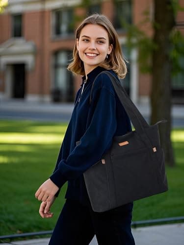 Lekespring Laptop Tote Bag for Women - Large Capacity Shoulder Bag with Zip and Pocket for College School Work Travel Shopping(Black) — view 2