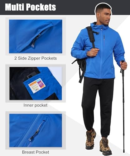 Huayuzh Mens Waterproof Jacket Men's Outdoor Jackets Lightweight Rain Coat Packable Windproof Softshell Hiking Camping Blue L — view 6